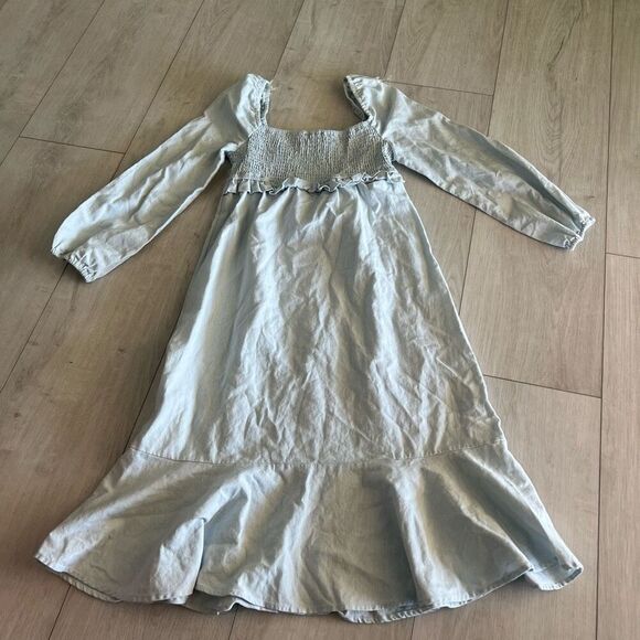 7 FOR ALL MANKIND LINEN BLEND SMOCKED PUFF SLEEVE DRESS SIZE SMALL - Picture 5 of 7